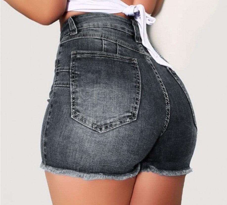 Exclusive Ripped Tassel Denim Shorts — Dark Blue — Size 3XL — Back View