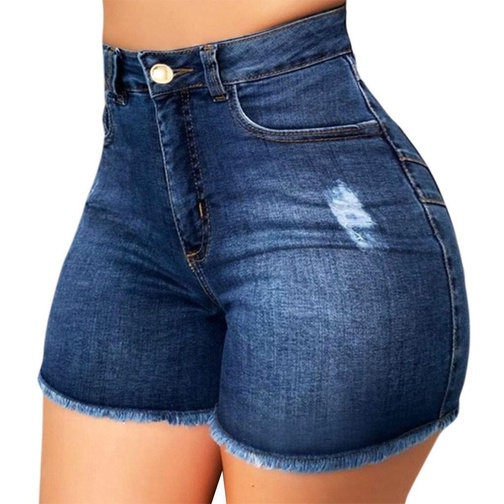 Exclusive Ripped Tassel Denim Shorts — Dark Blue — Size 3XL — Side View