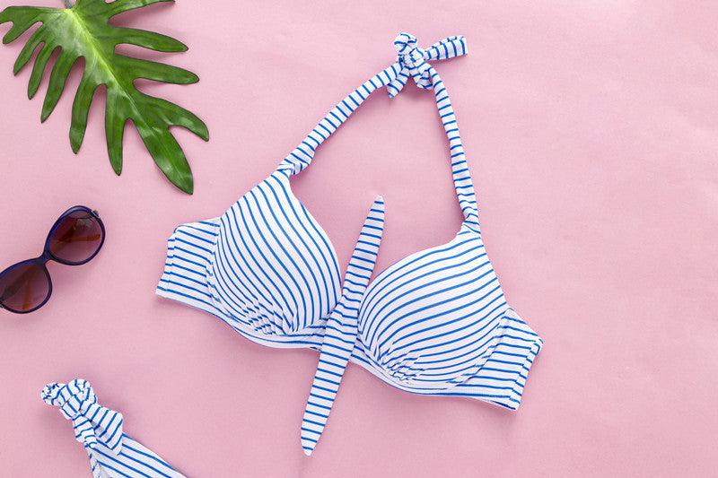 Exclusive Striped printed underwire large size split swimsuit — Blue — Size 3XL — Alternate View 7