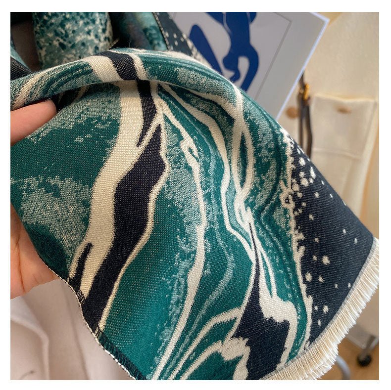 Exclusive Style Double-sided Thickened Warm Scarf — Dark Green — Size 190cm — Top View
