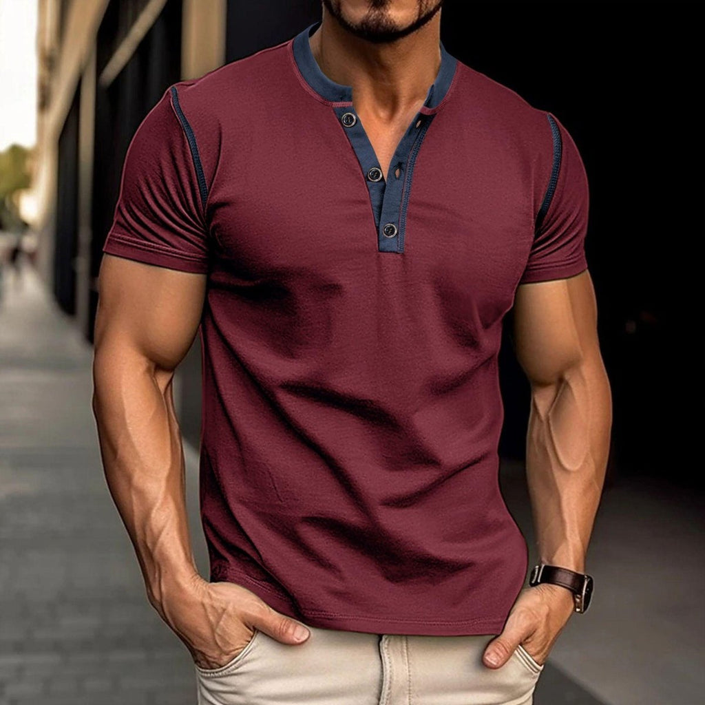 Exclusive Summer Button V-Neck T-Shirt | Casual Cotton Blouse — Army Green — Size L — Lifestyle View