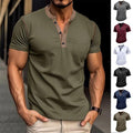Exclusive Summer Button V-Neck T-Shirt | Casual Cotton Blouse — Army Green — Size L — Front View