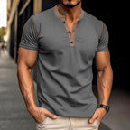 Exclusive Summer Button V-Neck T-Shirt | Casual Cotton Blouse — Army Green — Size L — Detail View