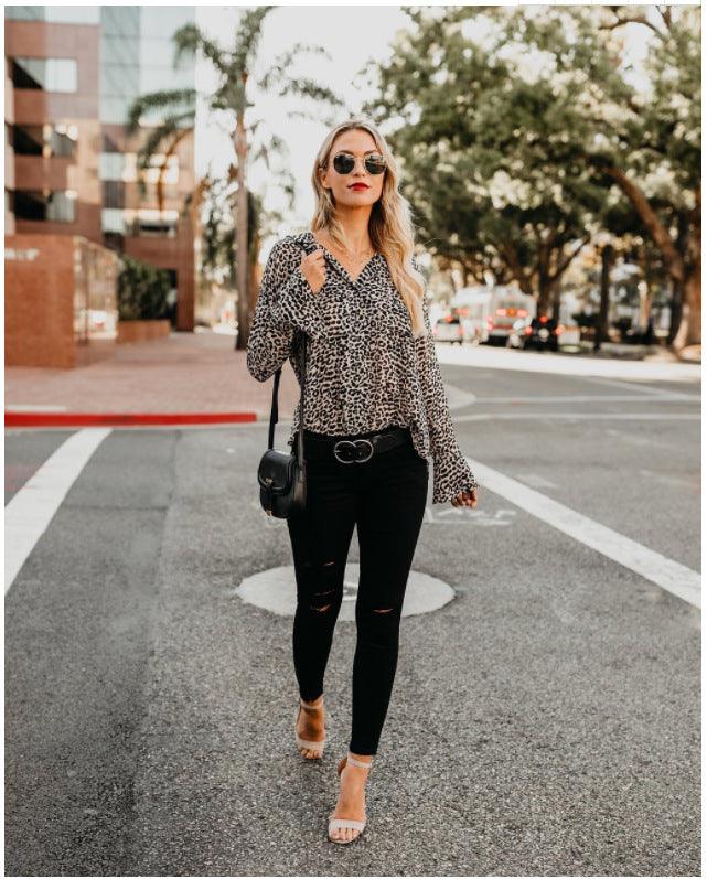 Exclusive Summer Chiffon Blouse Tops — Leopard print — Size 3XL — Detail View