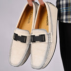 Exclusive Lightweight Plus Size Cowhide Casual Shoes — Gray — Size 38 — Top View