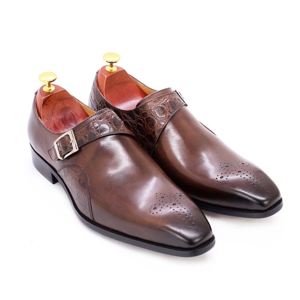 Exclusive Cowhide Leather Business Casual Men's Trend British Style — Brown — Size 39 — Top View