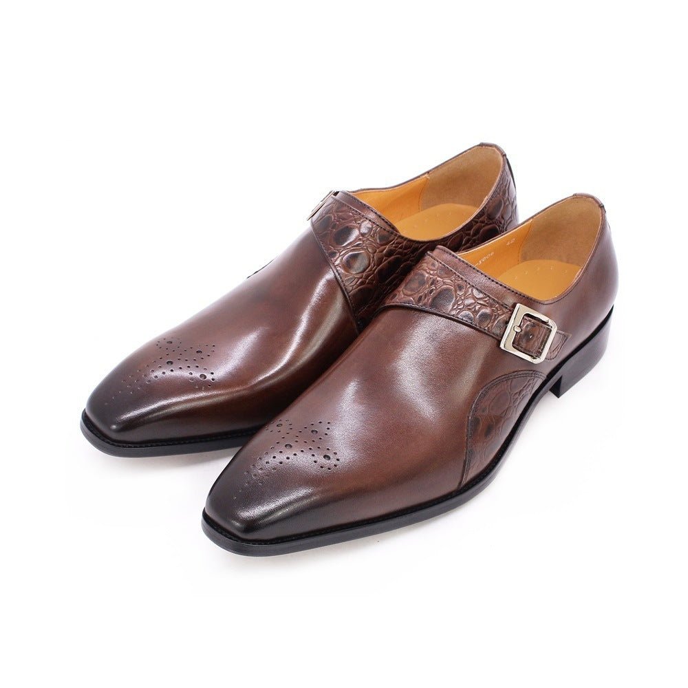 Exclusive Cowhide Leather Business Casual Men's Trend British Style — Brown — Size 39 — Side View