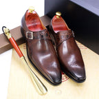 Exclusive Cowhide Leather Business Casual Men's Trend British Style — Brown — Size 39 — Front View