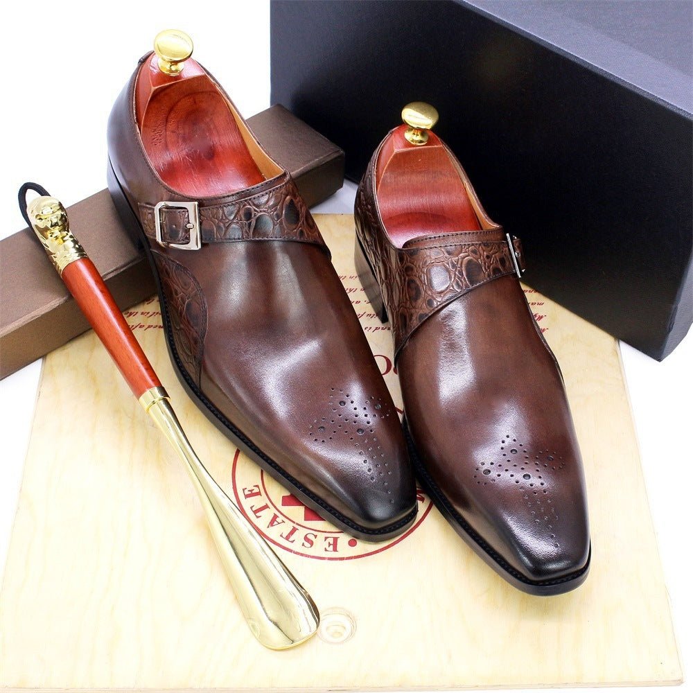 Exclusive Cowhide Leather Business Casual Men's Trend British Style — Brown — Size 39 — Detail View