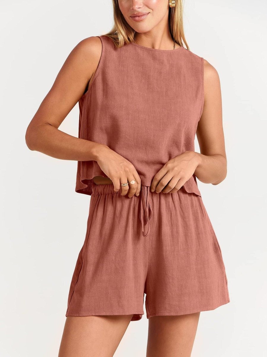 Exclusive Summer Sleeveless Top & Shorts Set — Apricot — Size L — Alternate View 11