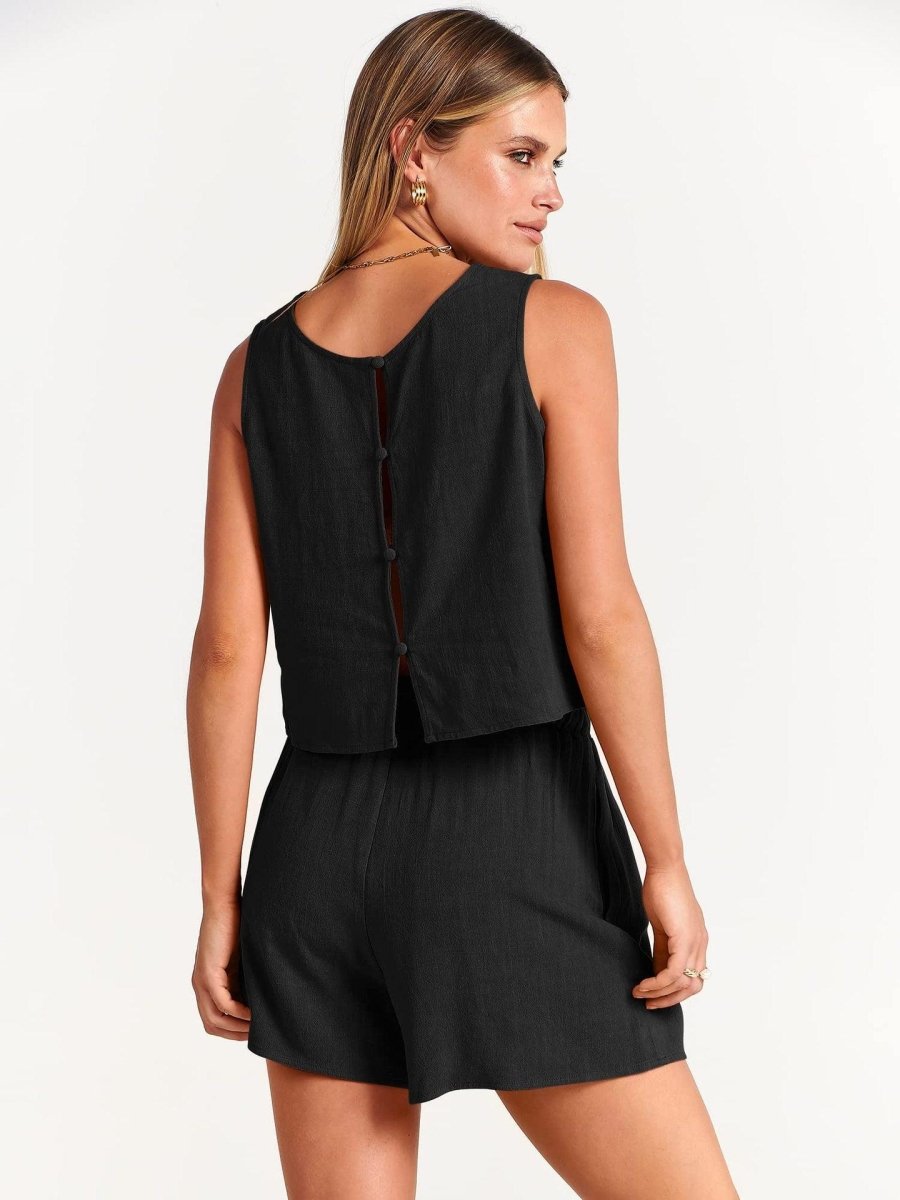 Exclusive Summer Sleeveless Top & Shorts Set — Apricot — Size L — Side View
