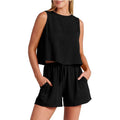 Exclusive Summer Sleeveless Top & Shorts Set — Apricot — Size L — Front View