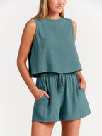 Exclusive Summer Sleeveless Top & Shorts Set — Apricot — Size L — Alternate View 9