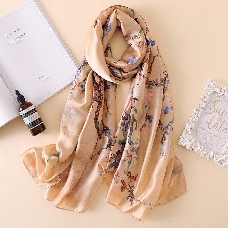 Exclusive Women's Summer Sunscreen Shawl Scarf – Lightweight Rayon Silk Beach Wrap — Khaki — Top View