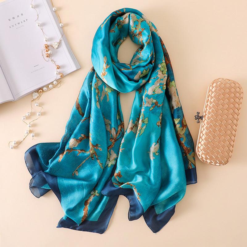 Exclusive Women's Summer Sunscreen Shawl Scarf – Lightweight Rayon Silk Beach Wrap — Khaki — Front View