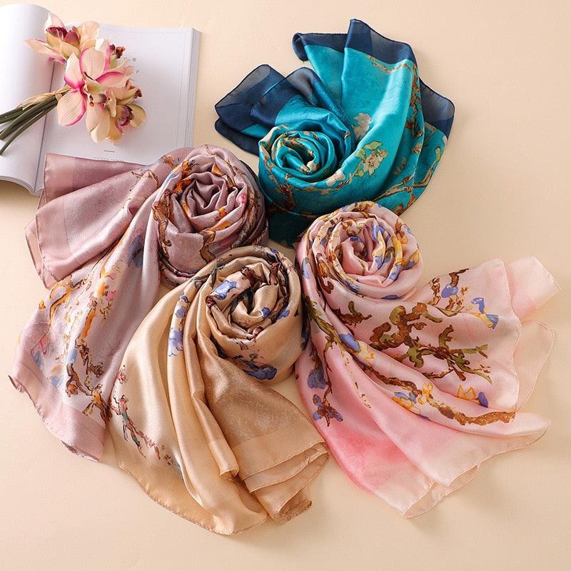 Exclusive Women's Summer Sunscreen Shawl Scarf – Lightweight Rayon Silk Beach Wrap — Khaki — Side View