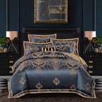 Exclusive Tencel Cotton Satin Jacquard Bedding | Luxurious Comfort — Blue gold — Size 2.0m — Front View