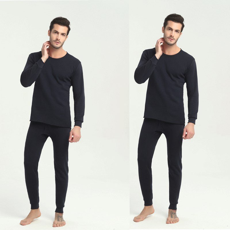 Exclusive Thermal Underwear Suit Men's Round Neck Polyester Thin Autumn Clothes Winter — Light Grey — Size L — Front View