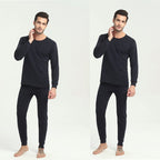Exclusive Thermal Underwear Suit Men's Round Neck Polyester Thin Autumn Clothes Winter — Light Grey — Size L — Front View