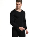 Exclusive Thermal Underwear Suit Men's Round Neck Polyester Thin Autumn Clothes Winter — Light Grey — Size L — Back View