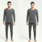 Exclusive Thermal Underwear Suit Men's Round Neck Polyester Thin Autumn Clothes Winter — Light Grey — Size L — Detail View