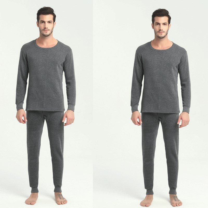 Exclusive Thermal Underwear Suit Men's Round Neck Polyester Thin Autumn Clothes Winter — Light Grey — Size L — Detail View