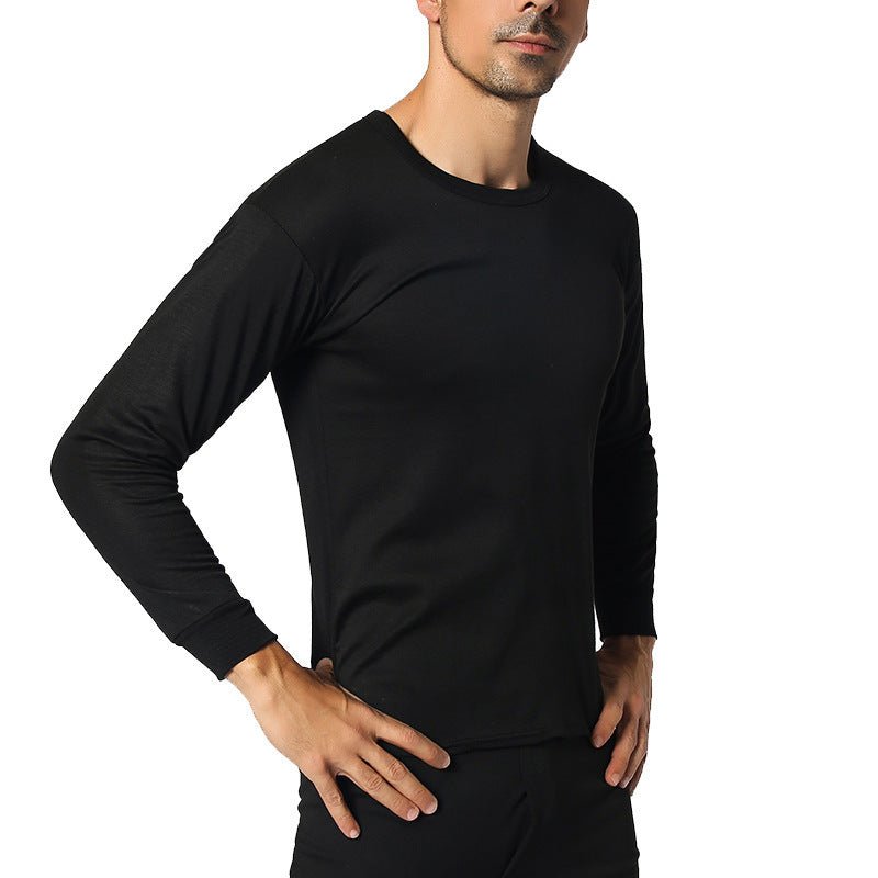 Exclusive Thermal Underwear Suit Men's Round Neck Polyester Thin Autumn Clothes Winter — Light Grey — Size L — Side View