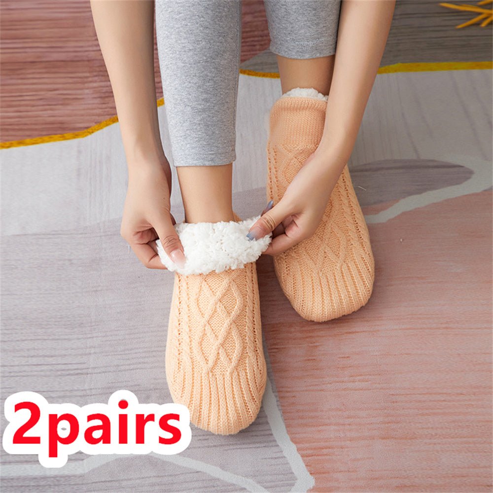 Exclusive Thicken Warm Home Bedroom Socks Slippers — Apricot — Size 18to21 — Width 1pair — Detail View