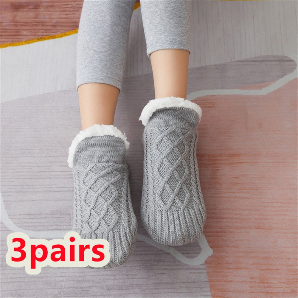 Exclusive Thicken Warm Home Bedroom Socks Slippers — Apricot — Size 18to21 — Width 1pair — Back View