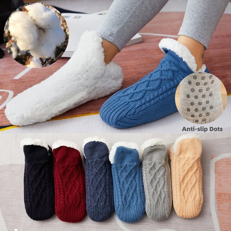 Exclusive Thicken Warm Home Bedroom Socks Slippers — Apricot — Size 18to21 — Width 1pair — Front View