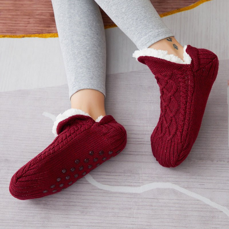 Exclusive Thicken Warm Home Bedroom Socks Slippers — Apricot — Size 18to21 — Width 1pair — Side View