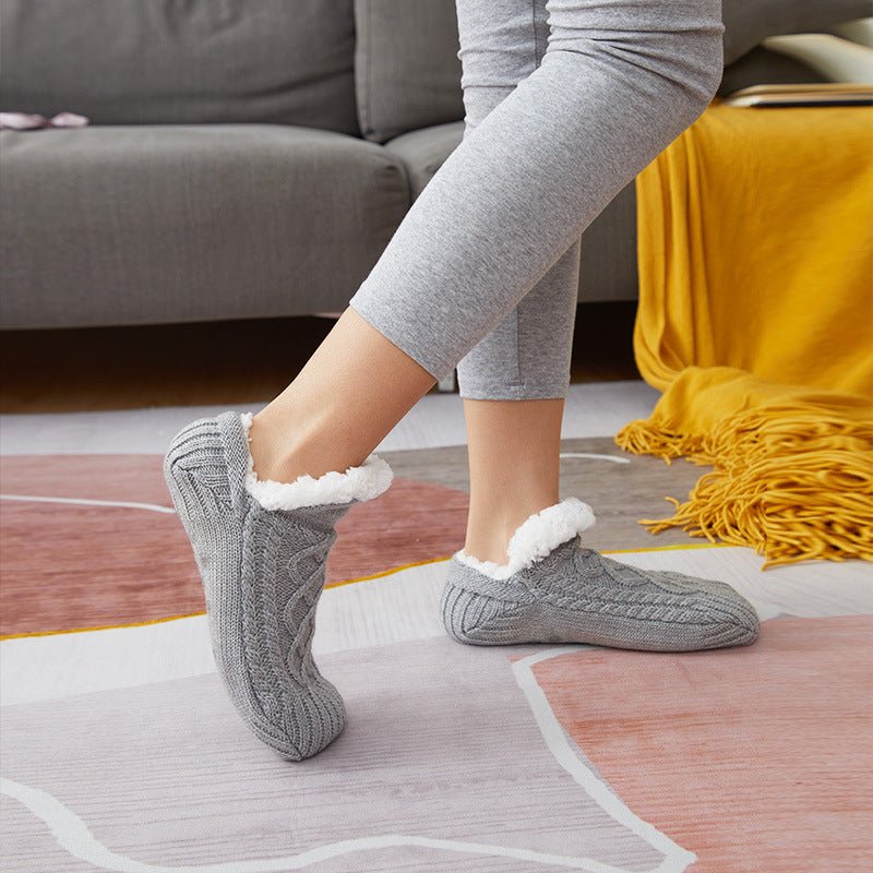 Exclusive Thicken Warm Home Bedroom Socks Slippers — Apricot — Size 18to21 — Width 1pair — Top View