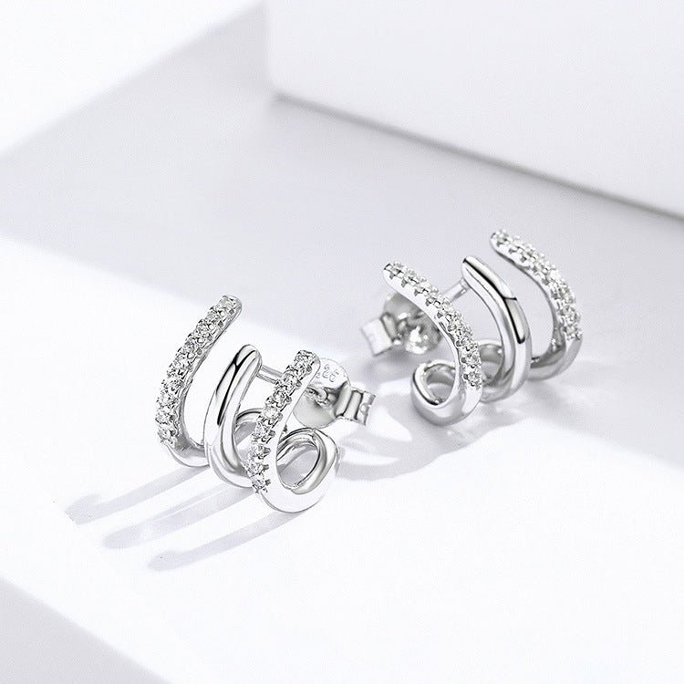 Exclusive Three-layer silver earrings — Silver — Back View