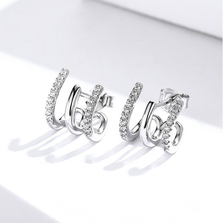 Exclusive Three-layer silver earrings — Silver — Front View
