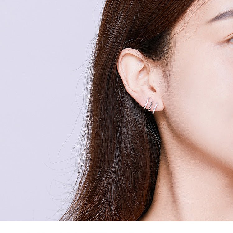 Exclusive Three-layer silver earrings — Silver — Top View