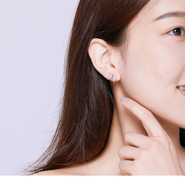Exclusive Three-layer silver earrings — Silver — Lifestyle View