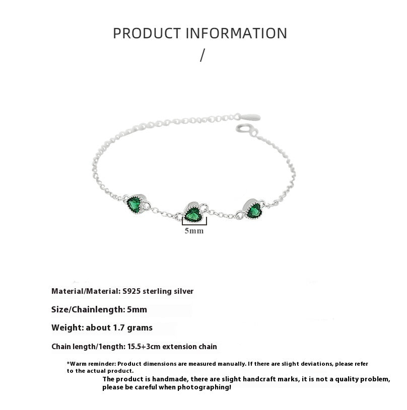 Exclusive Three Lovely Emerald Gemstone Bracelet — Bracelet White — Size 925 Silver — Alternate View 9