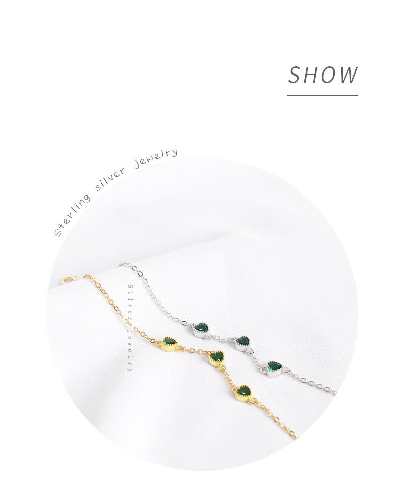 Exclusive Three Lovely Emerald Gemstone Bracelet — Bracelet White — Size 925 Silver — Alternate View 7