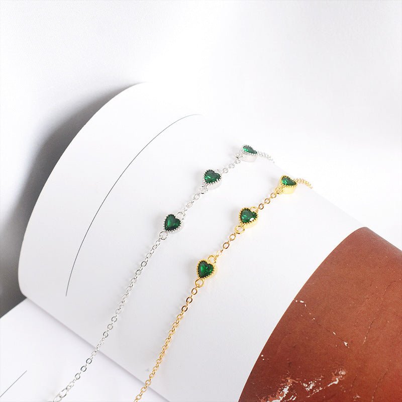 Exclusive Three Lovely Emerald Gemstone Bracelet — Bracelet White — Size 925 Silver — Back View