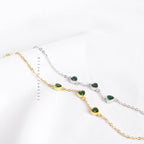 Exclusive Three Lovely Emerald Gemstone Bracelet — Bracelet White — Size 925 Silver — Side View