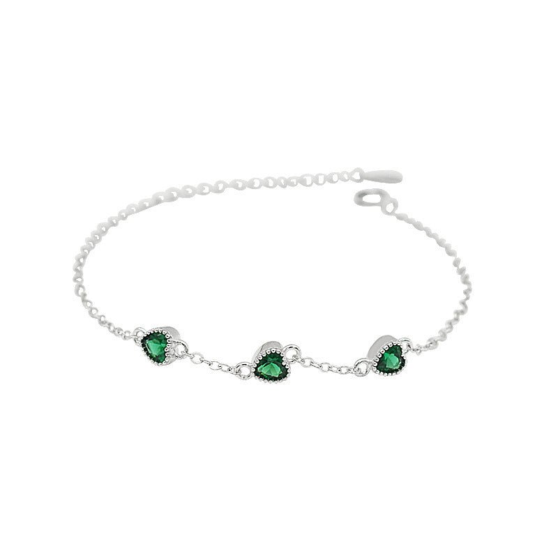 Exclusive Three Lovely Emerald Gemstone Bracelet — Bracelet White — Size 925 Silver — Top View