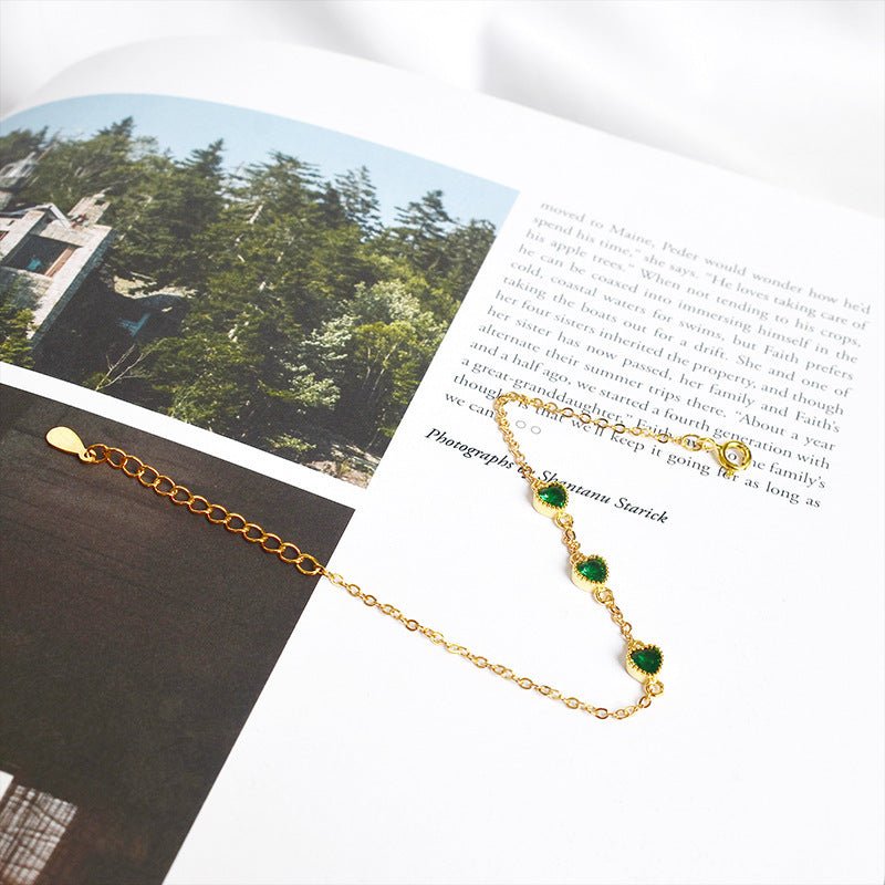 Exclusive Three Lovely Emerald Gemstone Bracelet — Bracelet White — Size 925 Silver — Lifestyle View