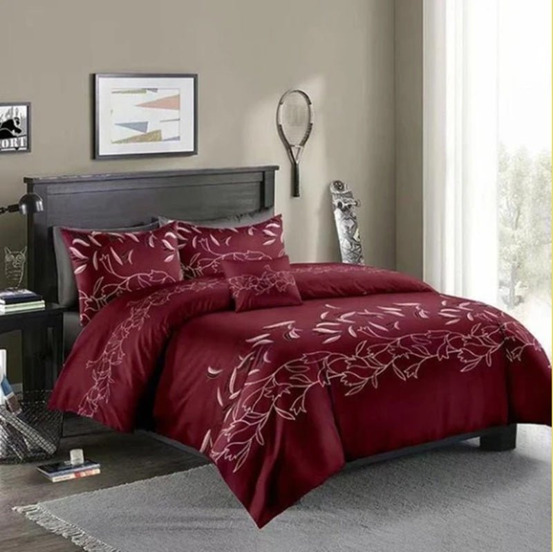 Exclusive Three-piece Simple Plain Black Printing Bedding Set — Camel — Size 210x210 — Top View