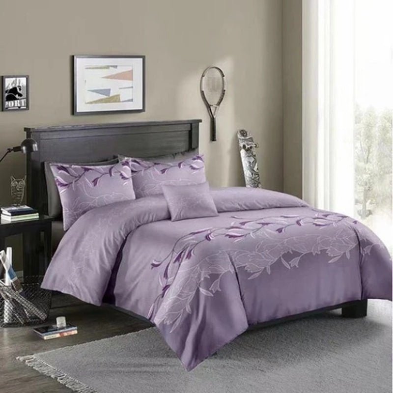 Exclusive Three-piece Simple Plain Black Printing Bedding Set — Camel — Size 210x210 — Back View