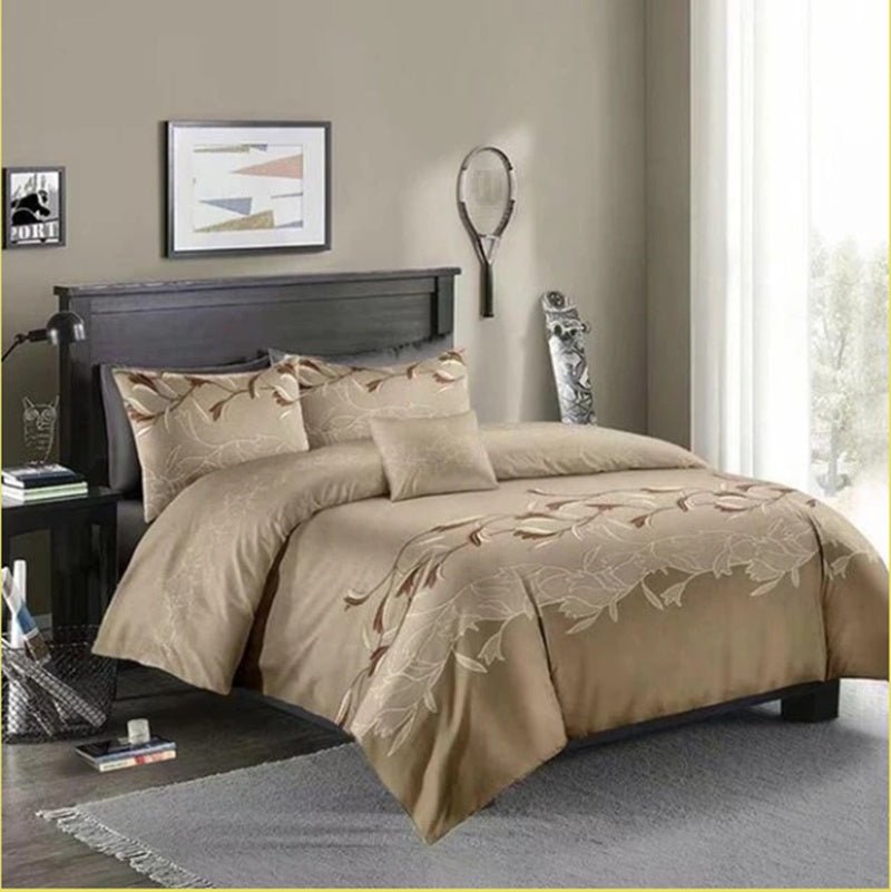 Exclusive Three-piece Simple Plain Black Printing Bedding Set — Camel — Size 210x210 — Lifestyle View