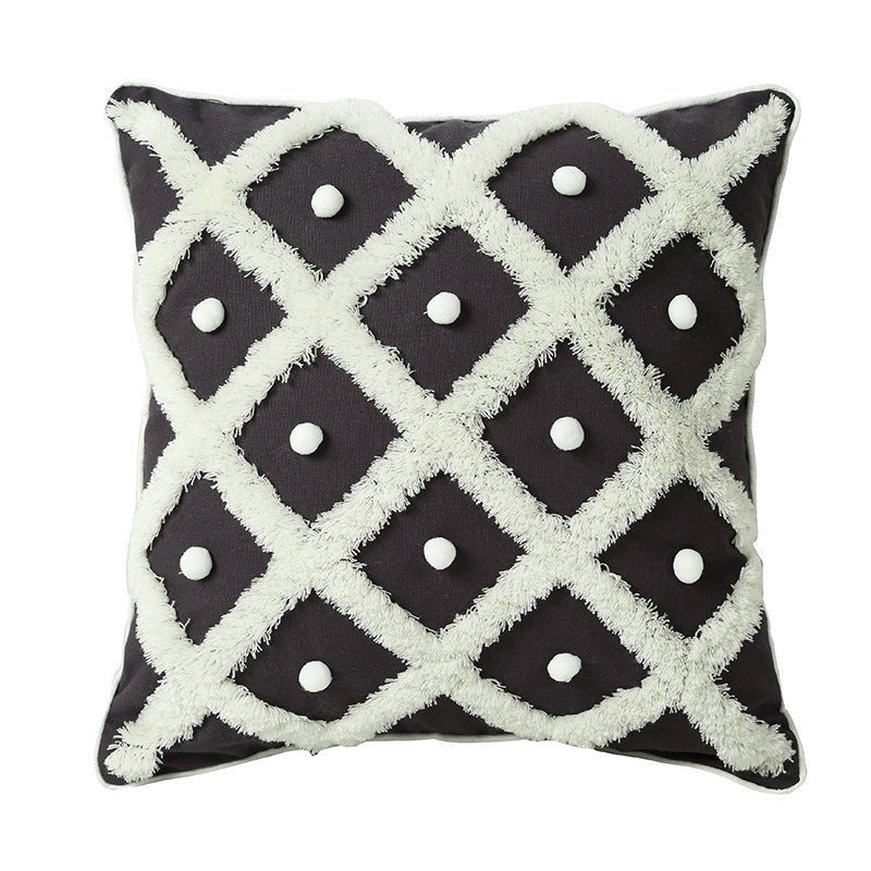 Exclusive Tufted Moroccan Pillow Case | Boho Cushion Cover — Black — Back View