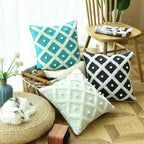 Exclusive Tufted Moroccan Pillow Case | Boho Cushion Cover — Black — Front View