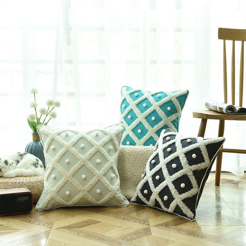 Exclusive Tufted Moroccan Pillow Case | Boho Cushion Cover — Black — Detail View