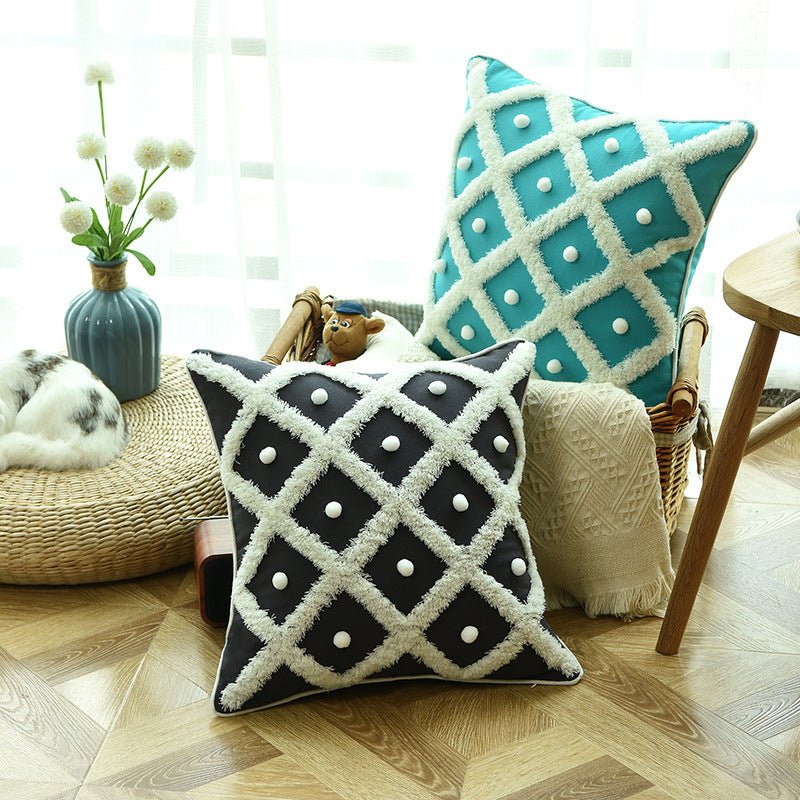 Exclusive Tufted Moroccan Pillow Case | Boho Cushion Cover — Black — Top View