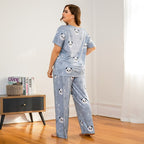 Exclusive Two-Piece Knitted Cotton Ladies Home Wear — Blue — Size XL — Top View